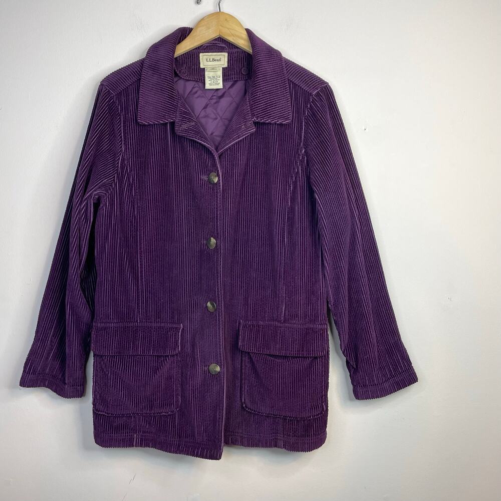 Vintage LL Bean Purple Corduroy Barn Pea Coat Chore Jacket Quilted Insulated M